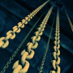 Several chains in a pulley system.