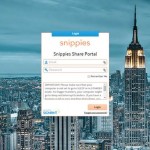 The Snippies Share Portal login screen over New York Center, including the Empire State Building.