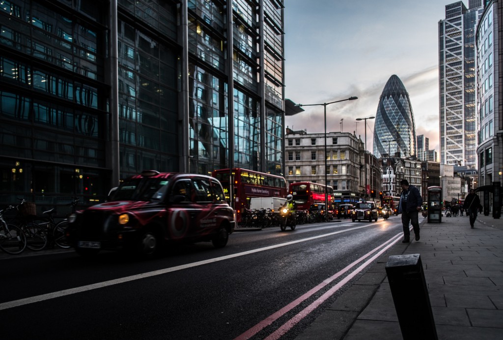 A busy street in downtown London .