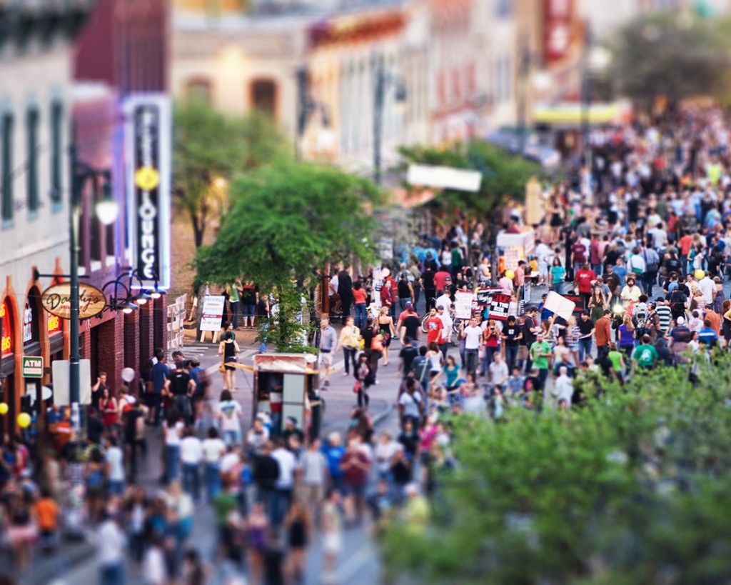 People on 6th street in Austin Texas during South by Southwest.