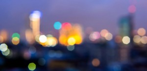 A blurry city skyline.