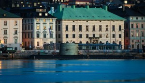 Beautiful buildings right one the water that are Chimney's Sweden headquarters.
