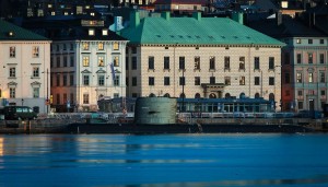 Beautiful buildings right one the water that are Chimney's Sweden headquarters.
