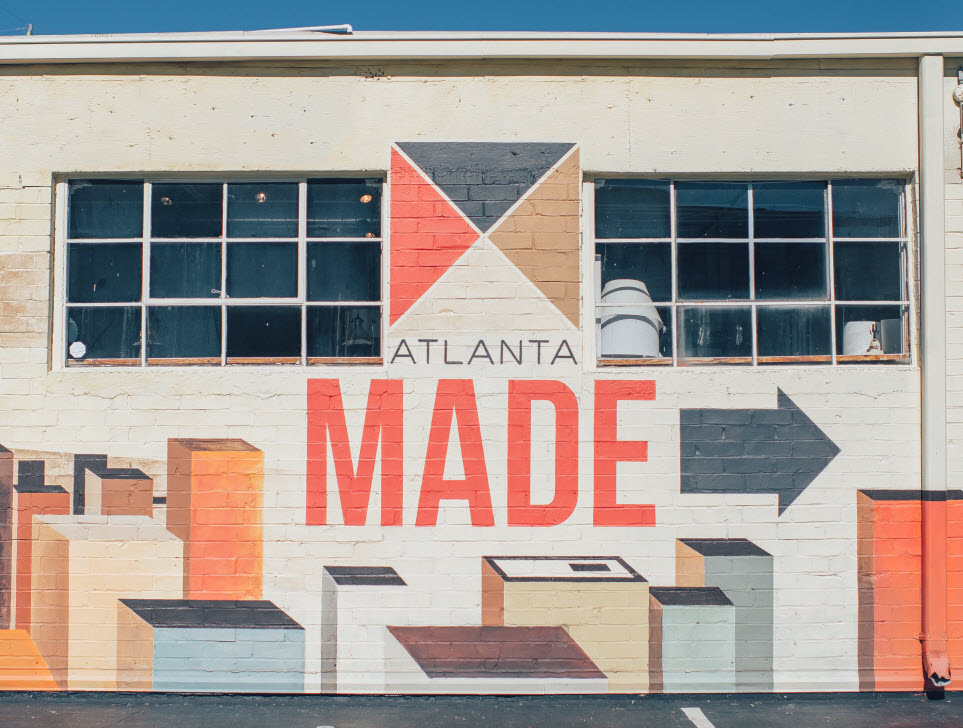The side of a warehouse painted with the words Atlanta Made.