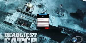 A promotional poster for the Deadliest Catch TV show on Discovery with a Media Shuttle portal over it.