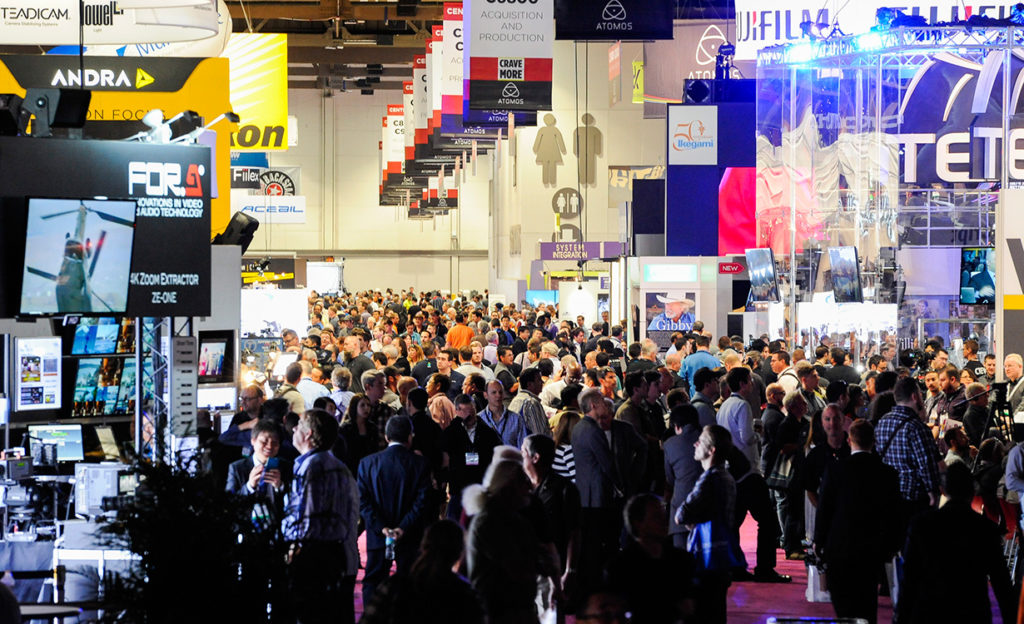 The NAB show floor filled with people, in Las Vegas.