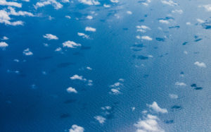 Clouds over the Pacific ocean, seen from above.