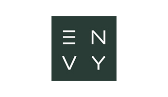 A stylized version of the word envy in white text on a dark green square.