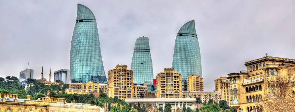 The flame towers in Baku, Azerbaijan.