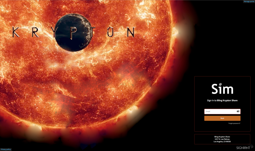 The word Krypton over a sun with a Sim sign in window in the bottom right corner.
