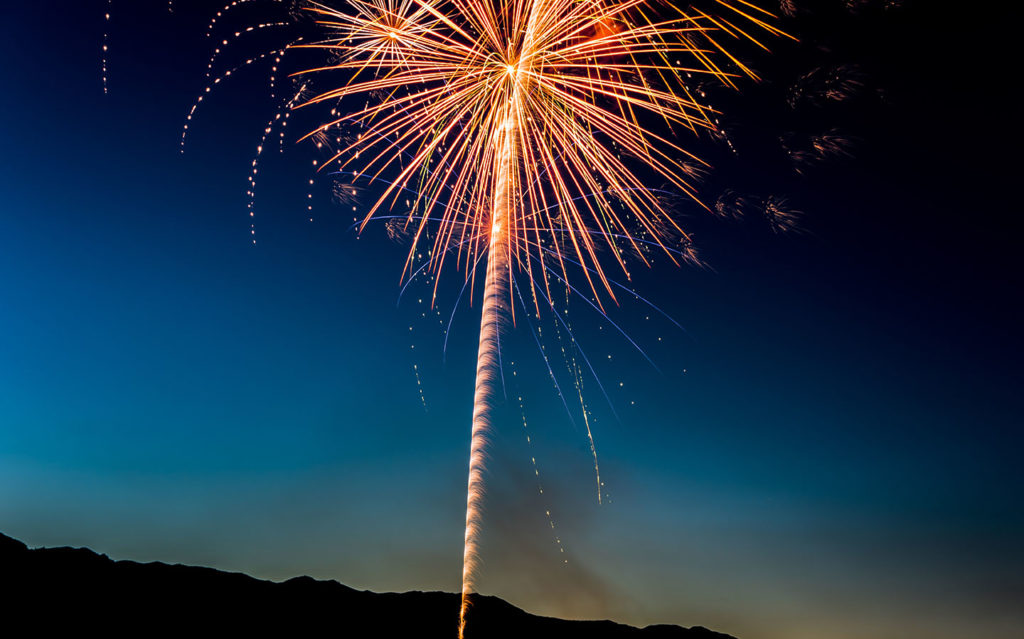 Fireworks in a night sky.