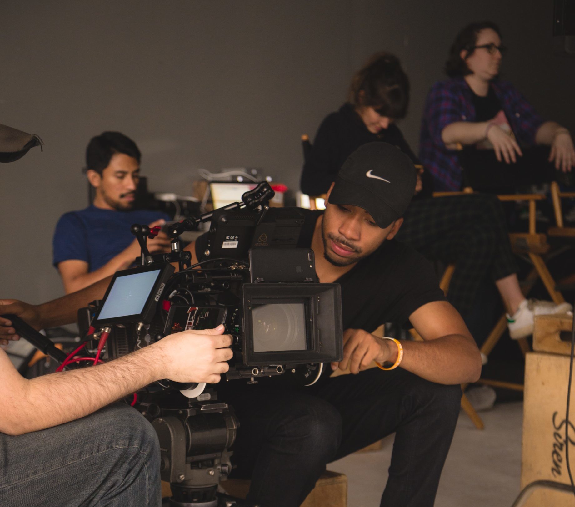 A film crew preparing to film something.