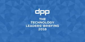 The words D P P The technology leader's briefing 2018 in white text on a blue background.