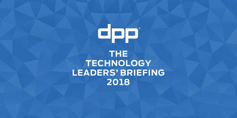 The words D P P The technology leader's briefing 2018 in white text on a blue background.