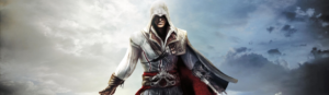 Ezio Auditore da Firenze who is a fictional character in the video game series Assassin's Creed. He wears a hood and cloak.