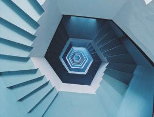 A white spiral staircase.