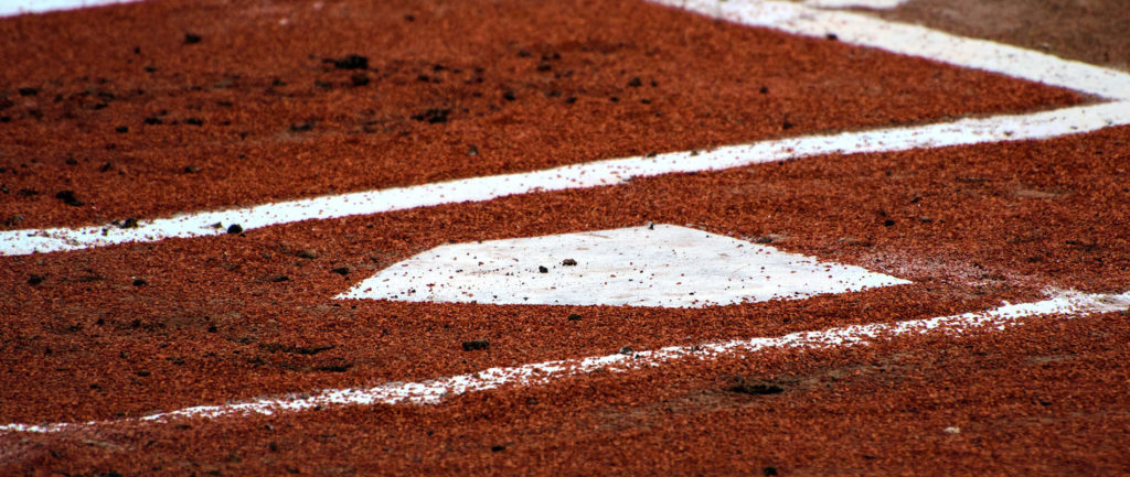 Home plate in a baseball field.