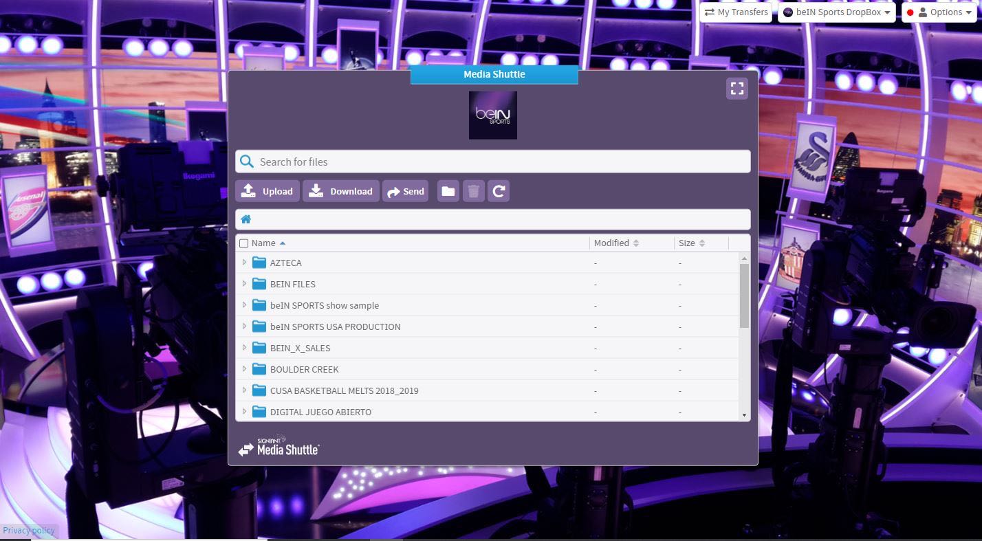 BeIN Sports Media Shuttle share portal