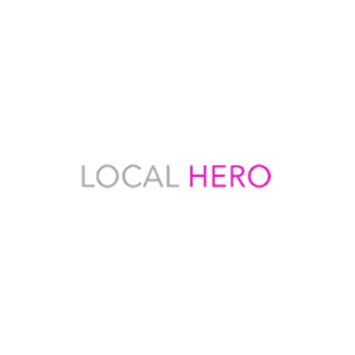 The world local in grey text and the word hero in purple text.