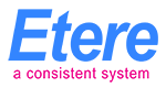 The word Etere in blue text, and the words a consistent system in pink text underneath Etere.