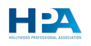 HPA The letters H P A in blue and white text, above the words Hollywood professional association in blue text.