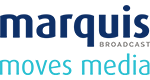The words marquis broadcast moves media in blue and grey text.