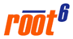 The word root in orange text it a blue line over the double o and a blue 6.