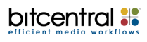 The words bit central efficient media workflows next to a plus sign with a different colored circle in each section.