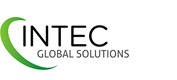 The words intec global solutions in black text with a green half circle around the words.
