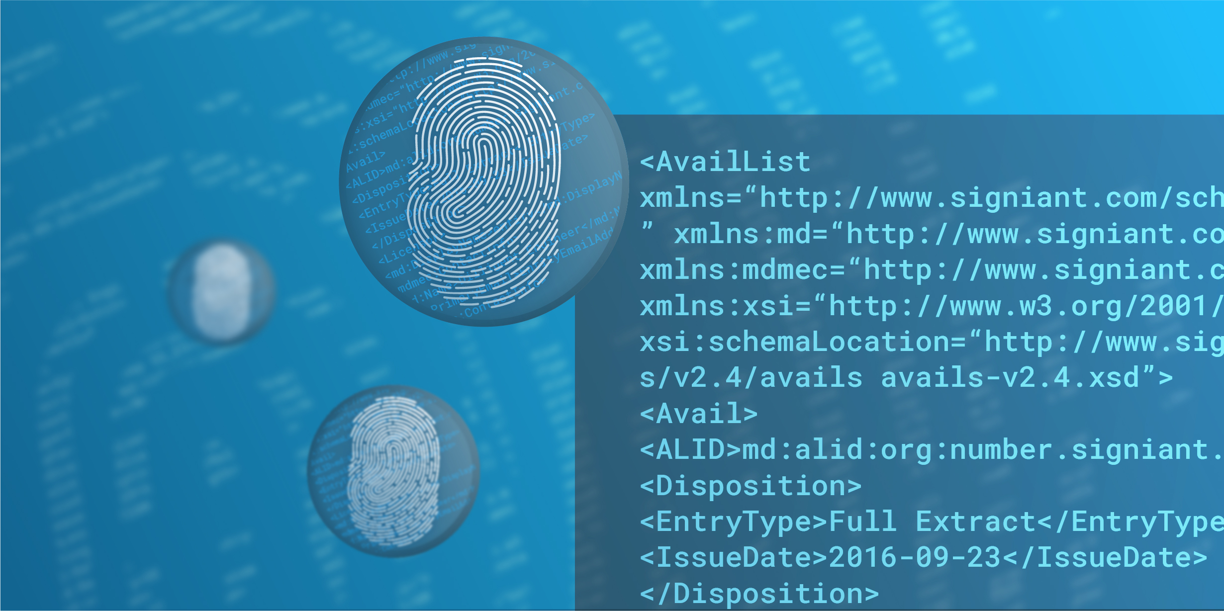 3 thumb prints on circles filled with code.