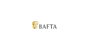 The word bafta in black text next to a gold man's face.