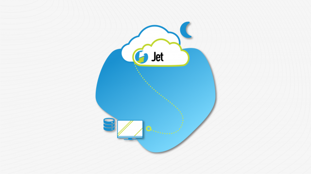 2 clouds with Jet in them with a green dotted line going down to a computer and a data storage device.