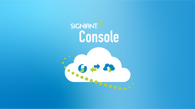 The words Signiant Console above a cloud with the Jet logo, the Flight logo and the Media Shuttle logo.