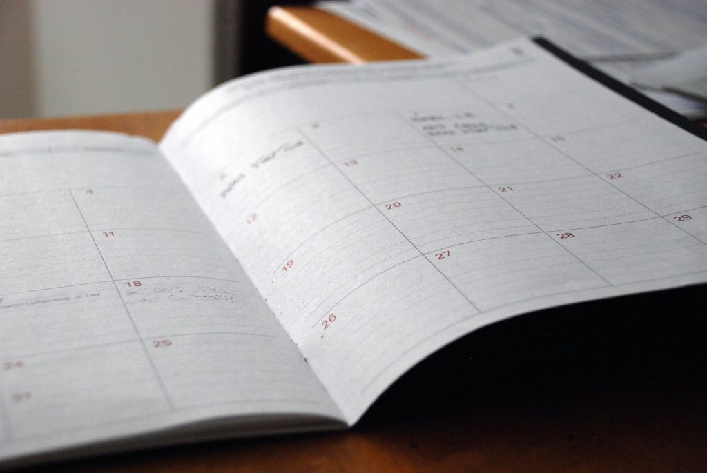 photo of a calendar on desk