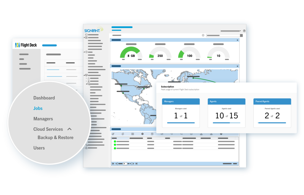 A Flight Deck dashboard and the jobs tab with a report.