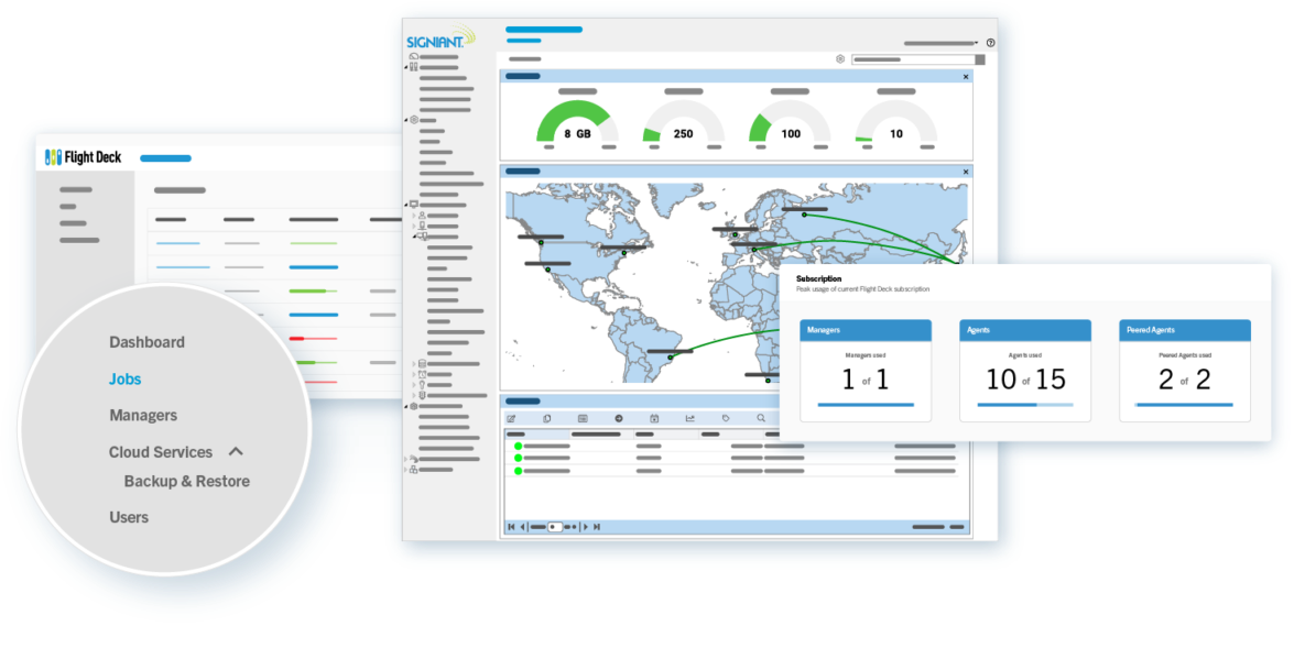 A Flight Deck dashboard and the jobs tab with a report.