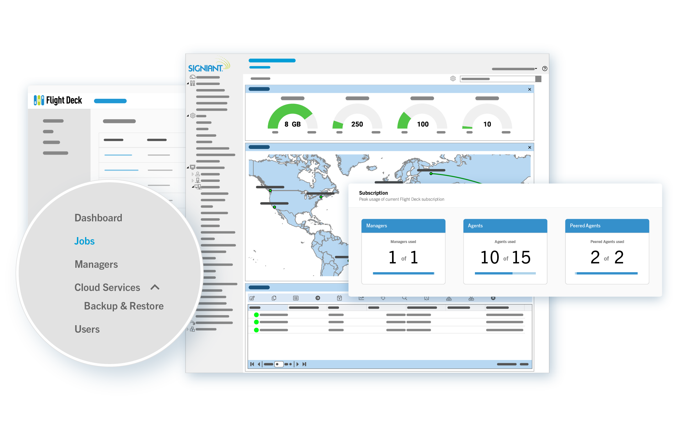 A Flight Deck dashboard and the jobs tab with a report.