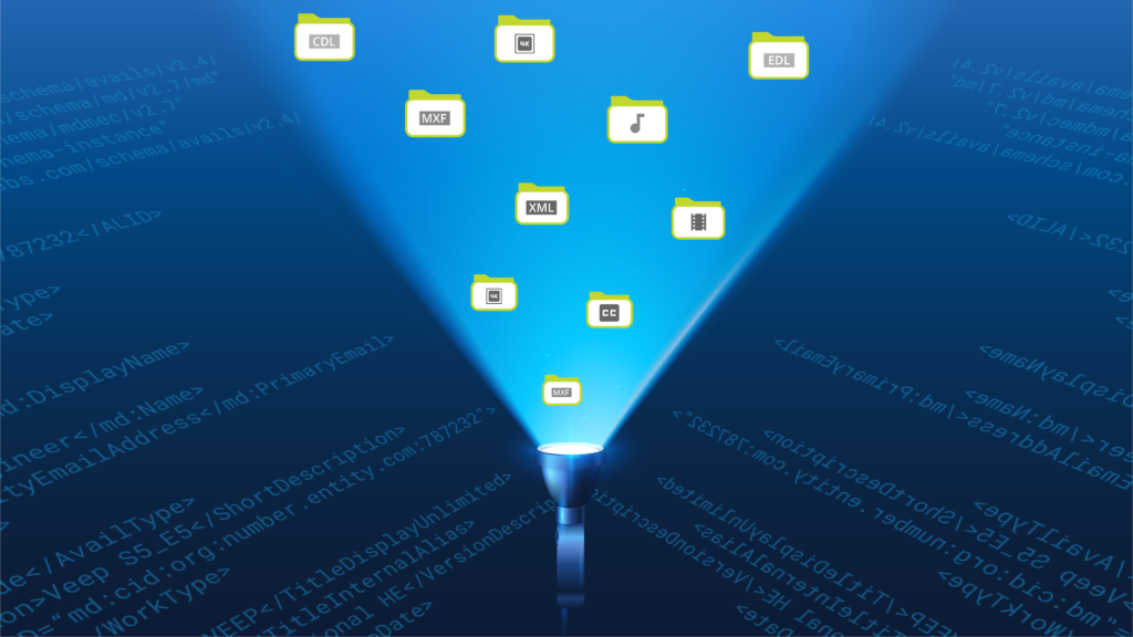 Flashlight shining on distributed storage files with blue background