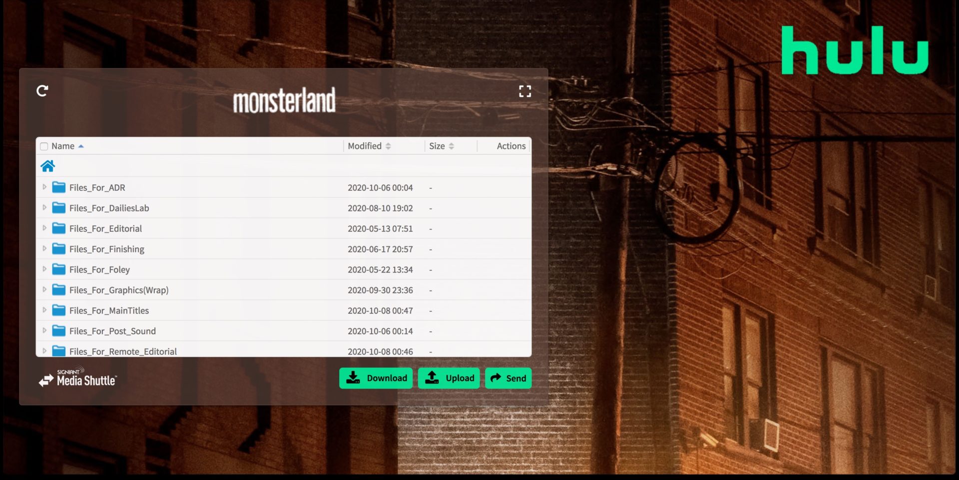 Hulu Monsterland branded Media Shuttle Share portal