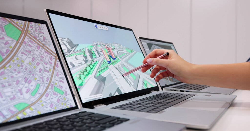 Engineer Uses GIS Software To Inspect Construction Project On PC